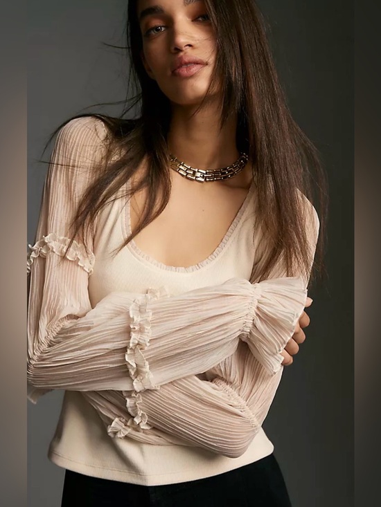 Anthropologie Tops - By Anthropologie Long-Sleeve Victorian Ruffled Top in Cream, Size Small